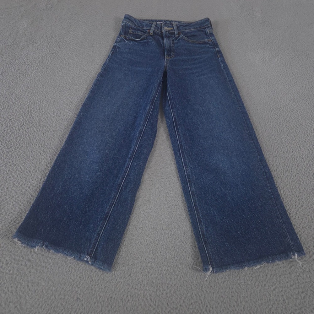 Old Navy Jeans Womens 0 Petite Blue Sky-Hi Wide Leg Raw Hem Extra High-Waisted